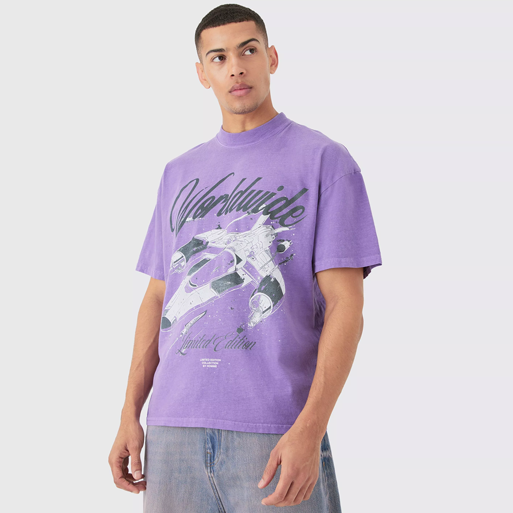 Oversized Washed Spaceship Print T-Shirt