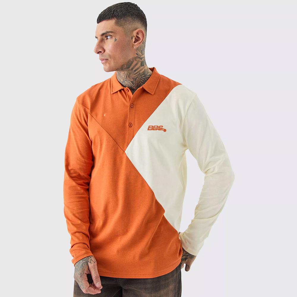 Tall Colour Block Long Sleeve Polo